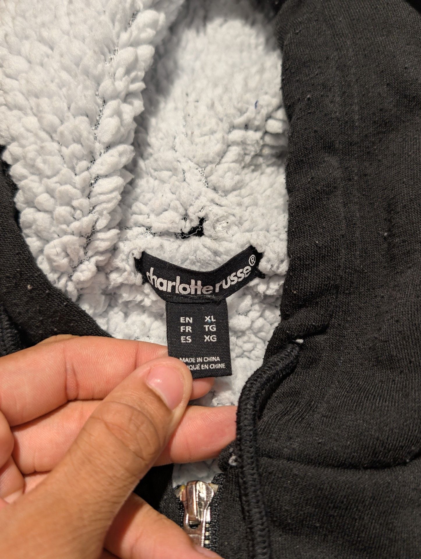 Charlotte Russe Passenger Seat Princess Sherpa Zip Hoodie XL Black 4