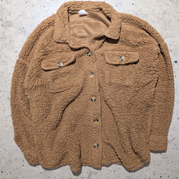 No Boundaries Sherpa Shacket Size XXXL (21) Brown Fleece Button Up