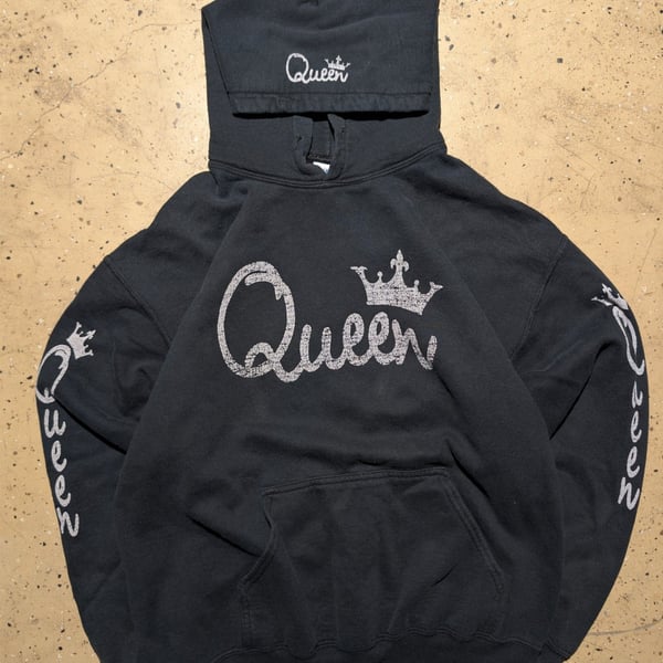 Custom Queen Rhinestone Hoodie Size L Black 09-25-14