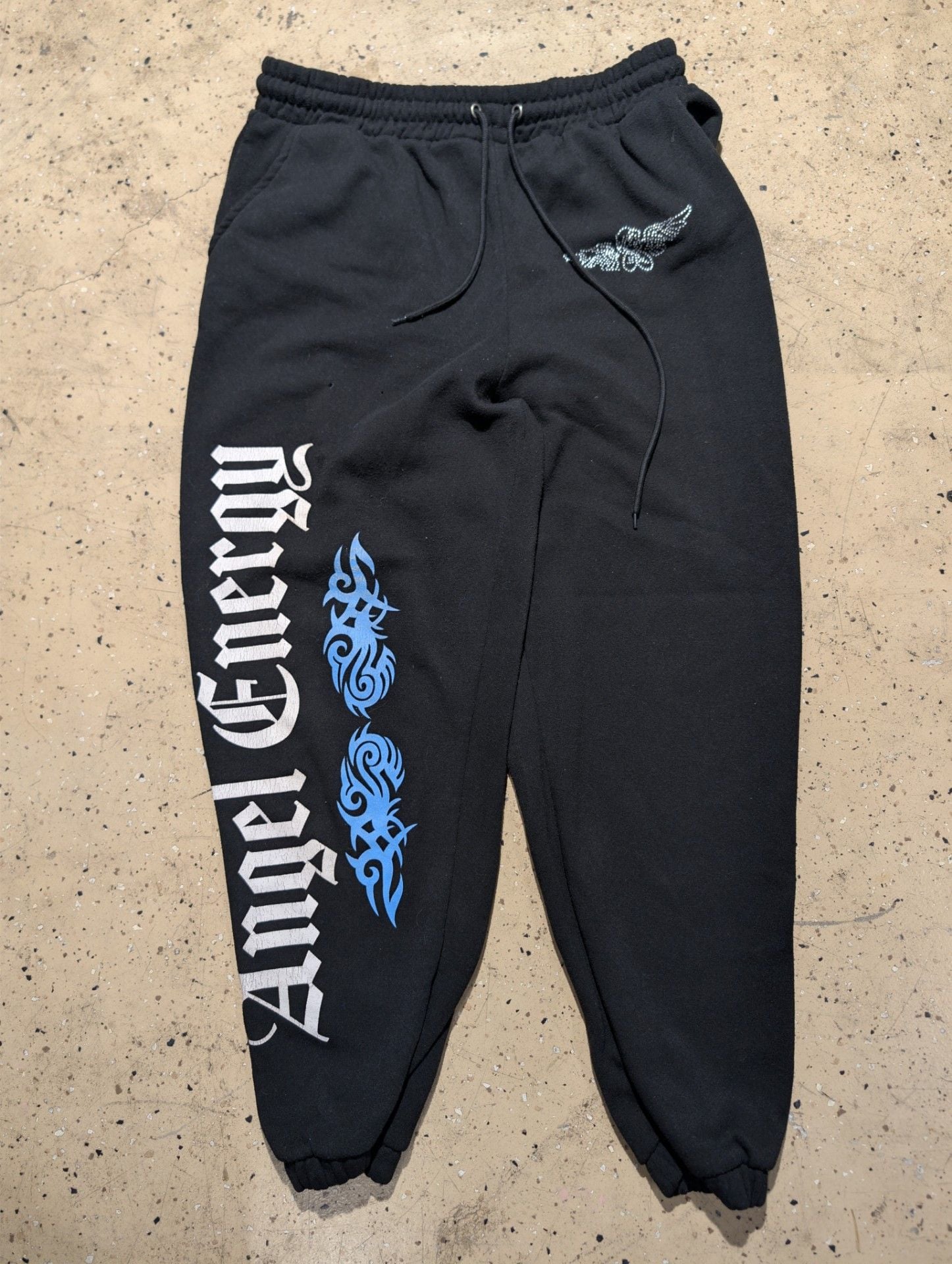 rue21 Angel Energy Sweatpants Size XL Black Rhinestone Y2K Graphic 2