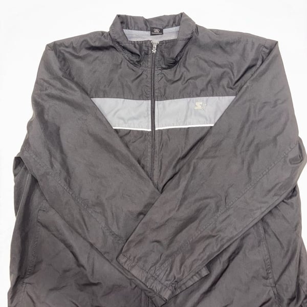 Starter Men’s 3XL Black Gray Full Zip Windbreaker Jacket Mesh Lined