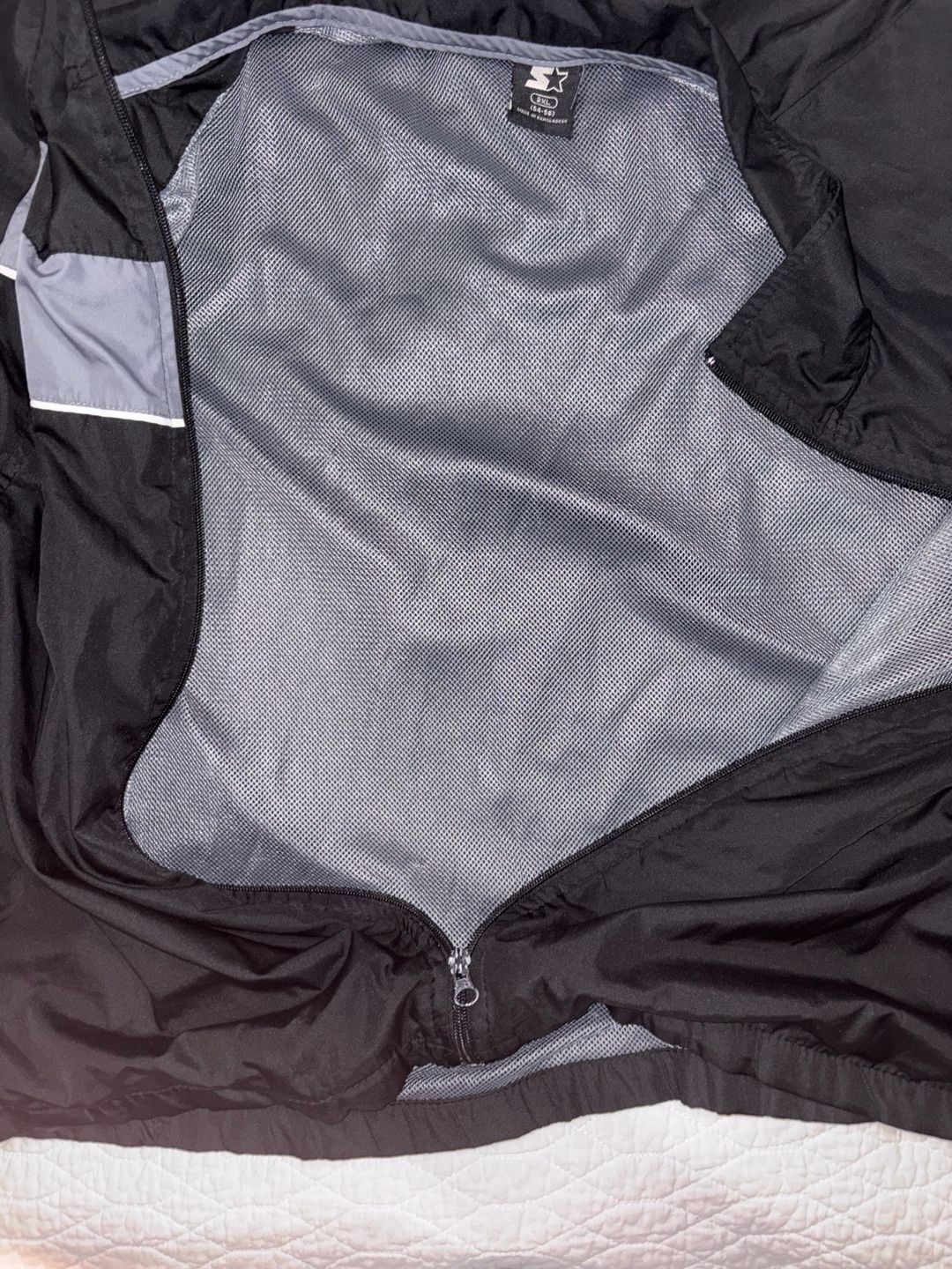 Starter Men’s 3XL Black Gray Full Zip Windbreaker Jacket Mesh Lined 8