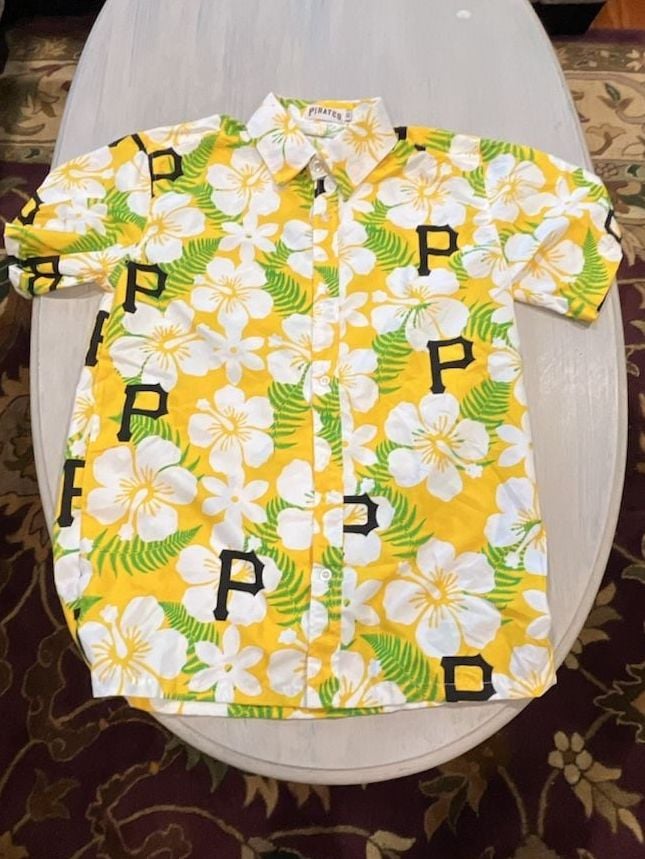Pirates Yellow Floral Hawaiian Short Sleeve Button-Up Shirt 2