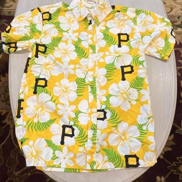 Pirates Yellow Floral Hawaiian Short Sleeve Button-Up Shirt