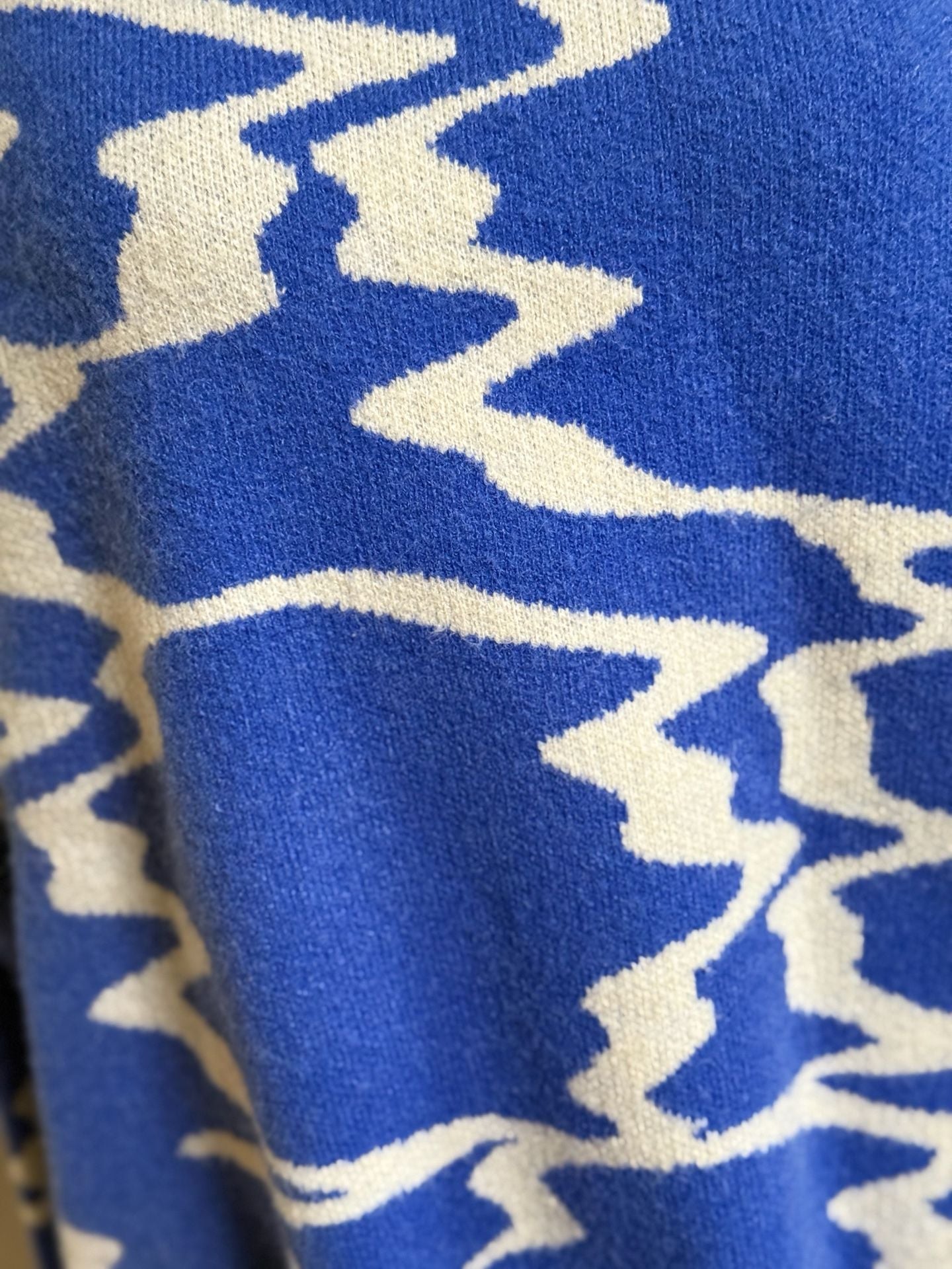 Le Lis Collection Abstract Jacquard Knit Statement Sweater Size L Blue White 5