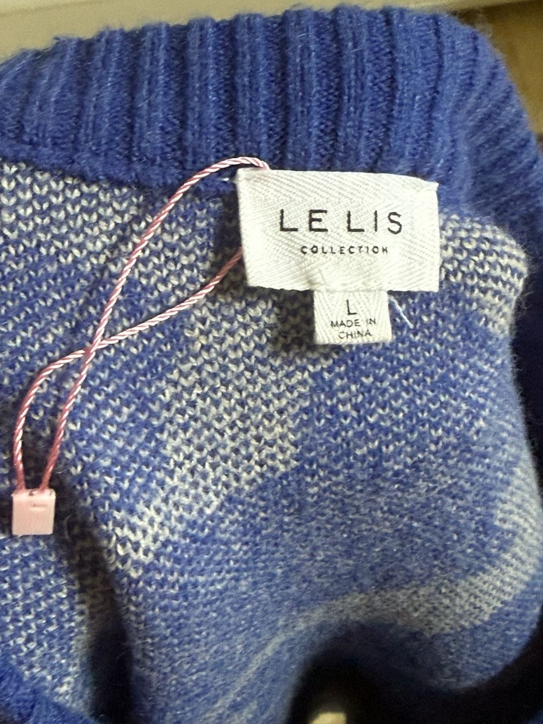 Le Lis Collection Abstract Jacquard Knit Statement Sweater Size L Blue White 6