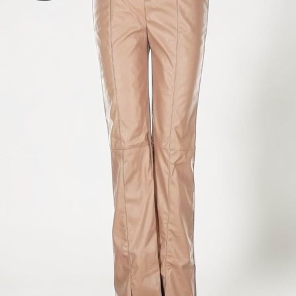 Missguided + High-Waist Faux Leather Flared Pants in Camel