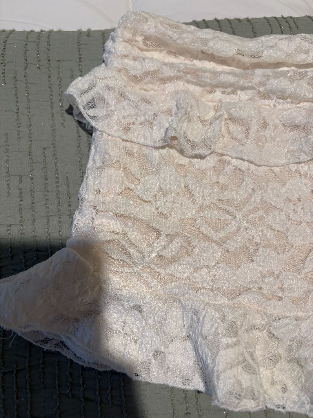 Daisy Street Lace Ruffle Mini Skirt Cream 6