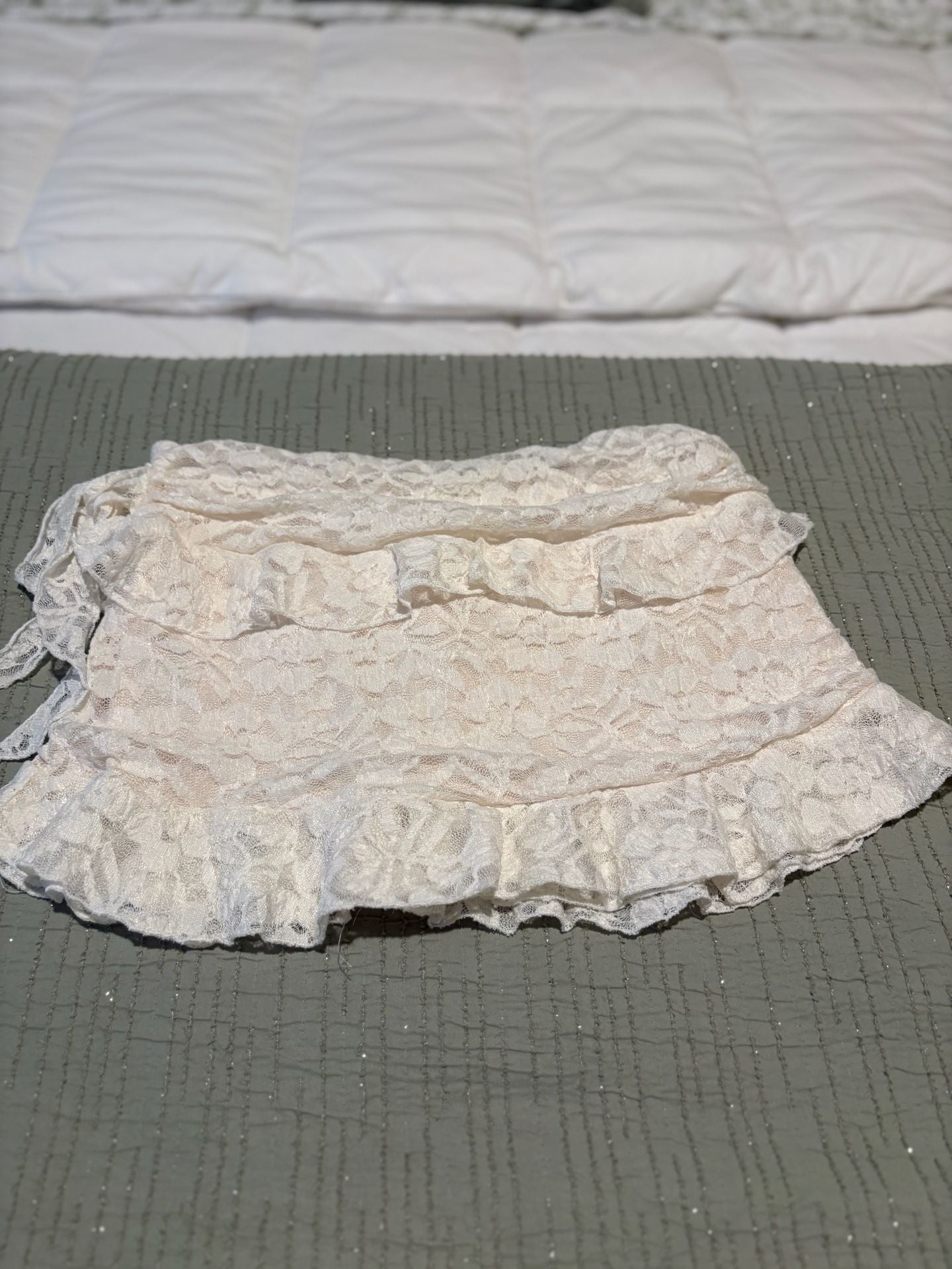 Daisy Street Lace Ruffle Mini Skirt Cream 8