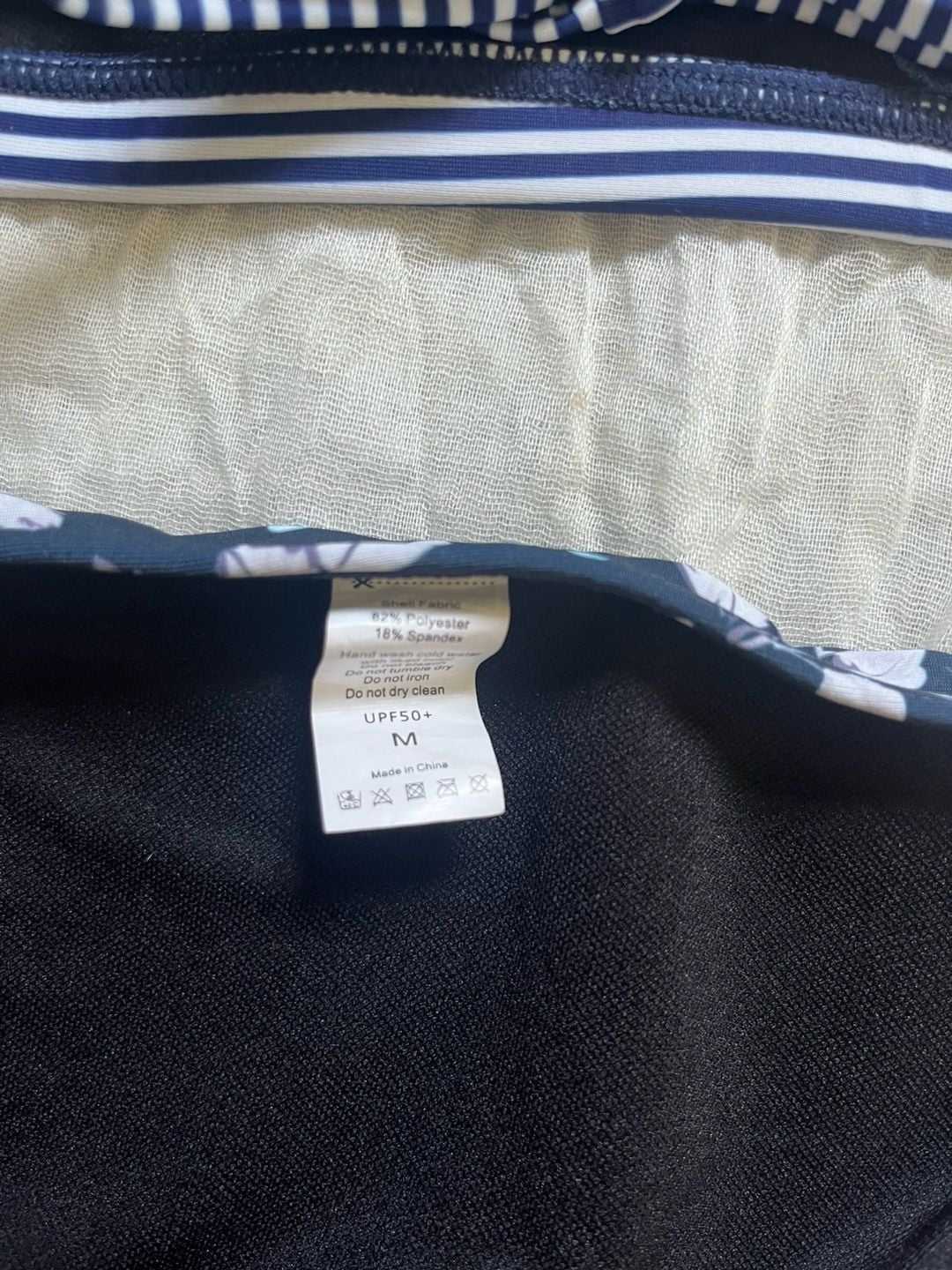Two-Piece Bikini Swimsuit Size M Striped Floral High Neck 3