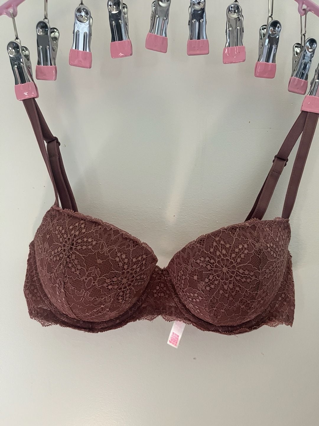 PINK Victoria's Secret Push-Up Bra Size 34D Mauve Lace 2