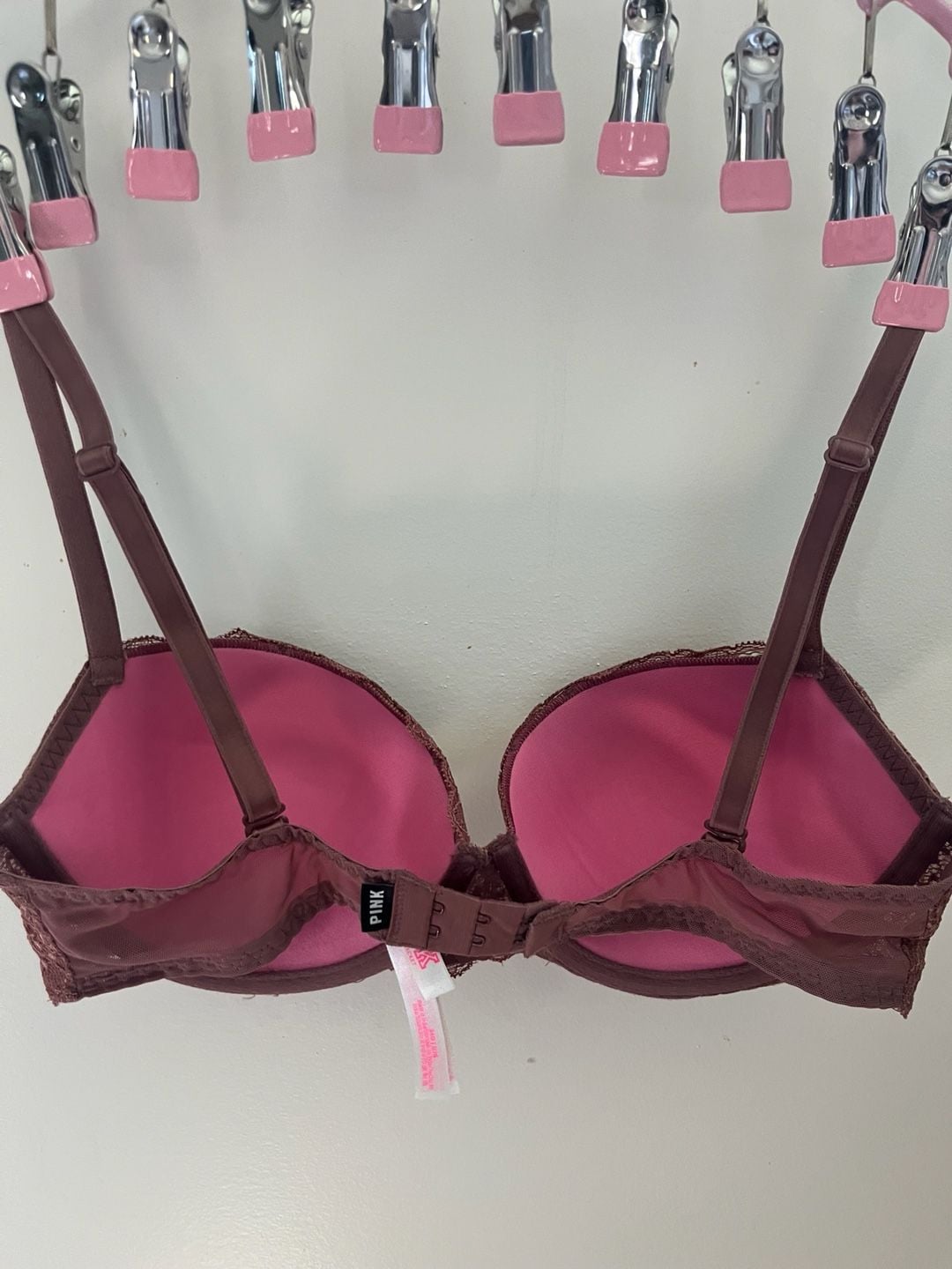 PINK Victoria's Secret Push-Up Bra Size 34D Mauve Lace 3