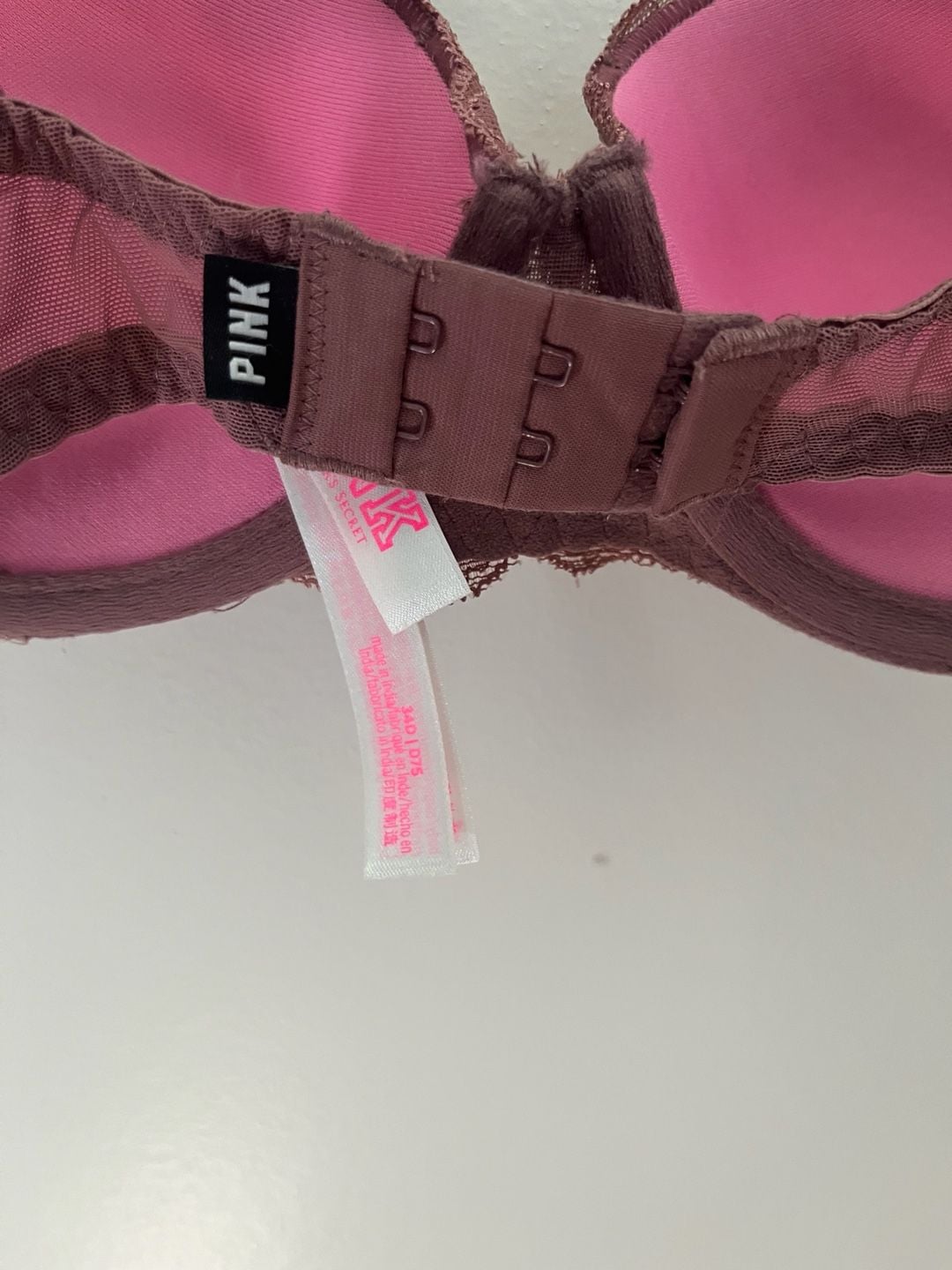 PINK Victoria's Secret Push-Up Bra Size 34D Mauve Lace 4