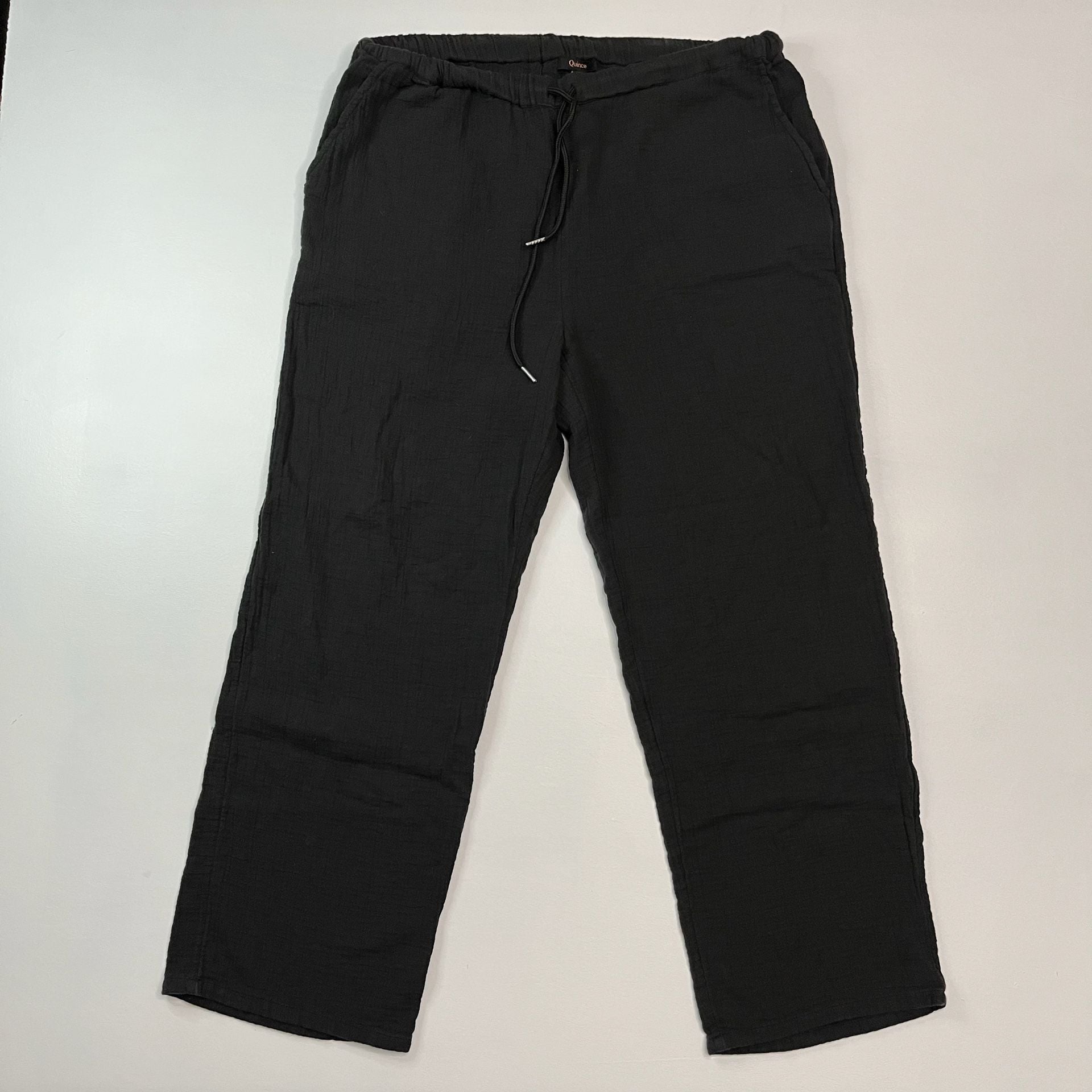 Quince Pants Size L Black Textured Drawstring Wide Leg Casual 3