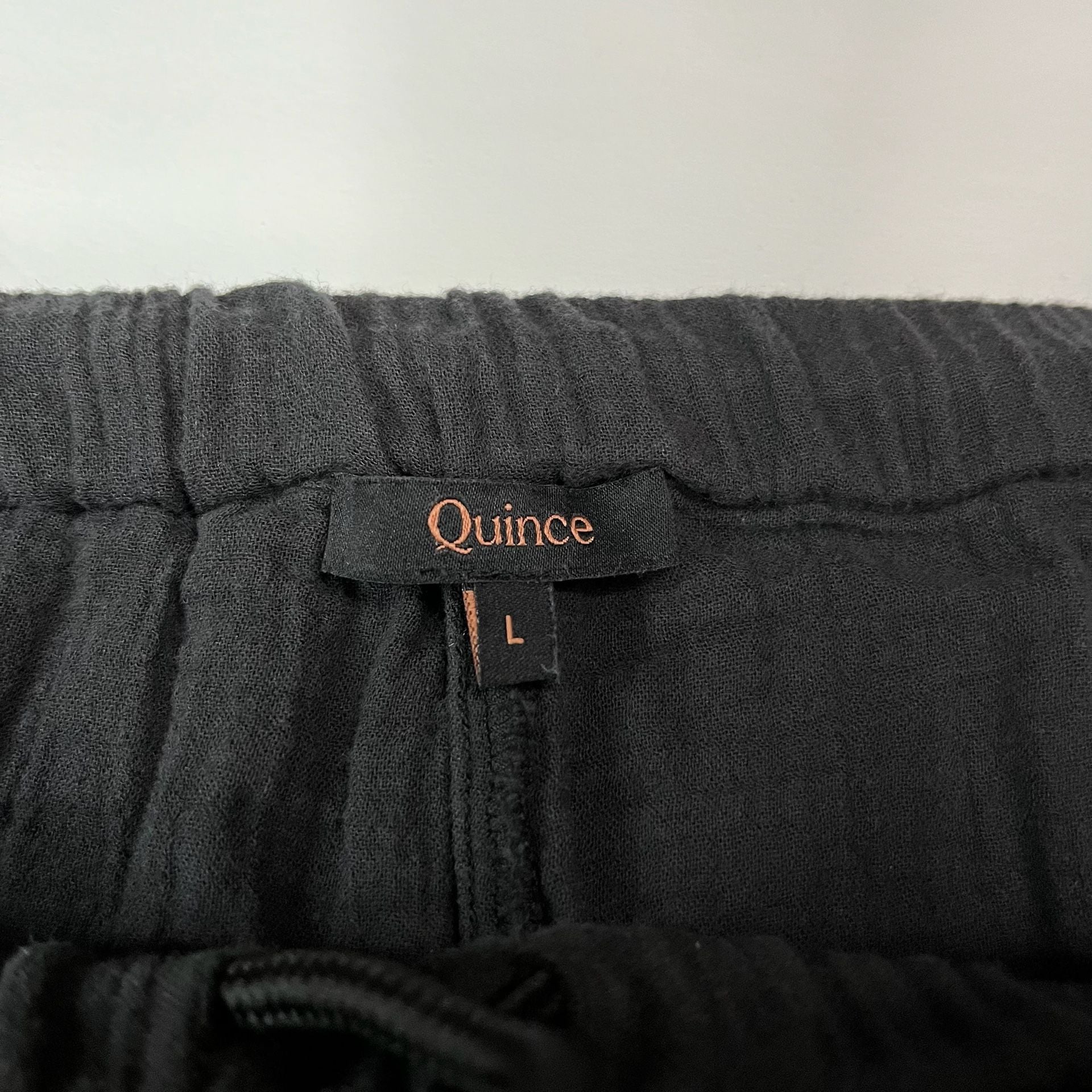 Quince Pants Size L Black Textured Drawstring Wide Leg Casual 4