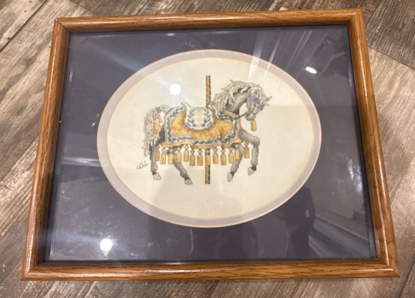 Teresa Wentzler Framed Cross Stitch Carousel Horse Art 1