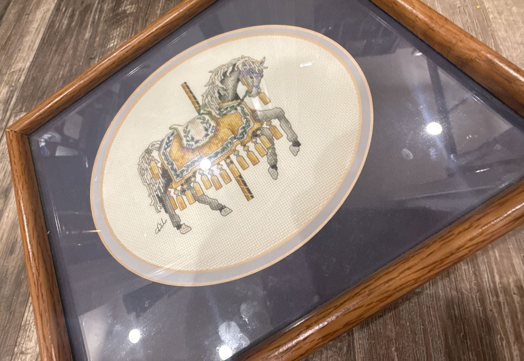 Teresa Wentzler Framed Cross Stitch Carousel Horse Art 2