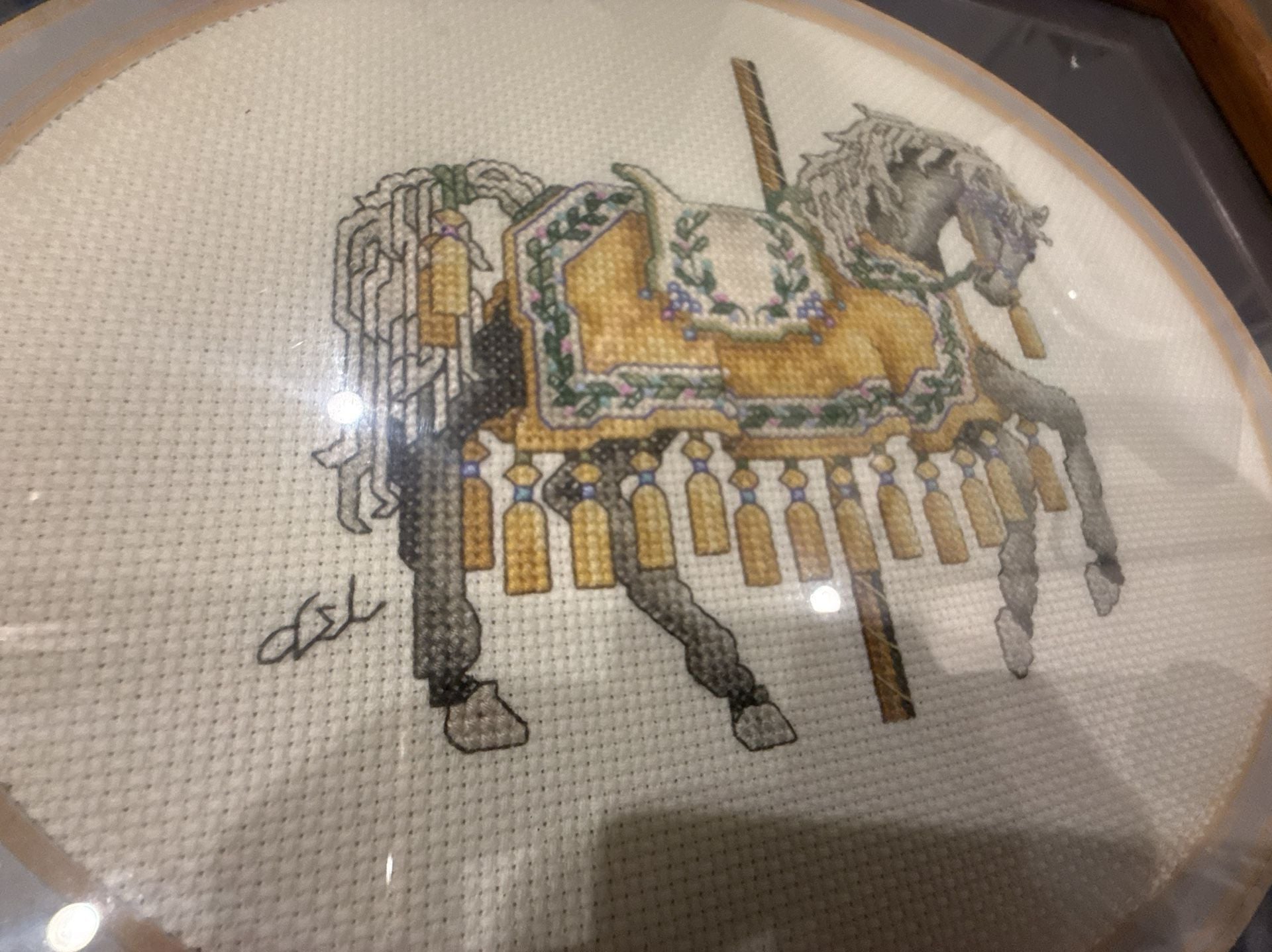Teresa Wentzler Framed Cross Stitch Carousel Horse Art 4