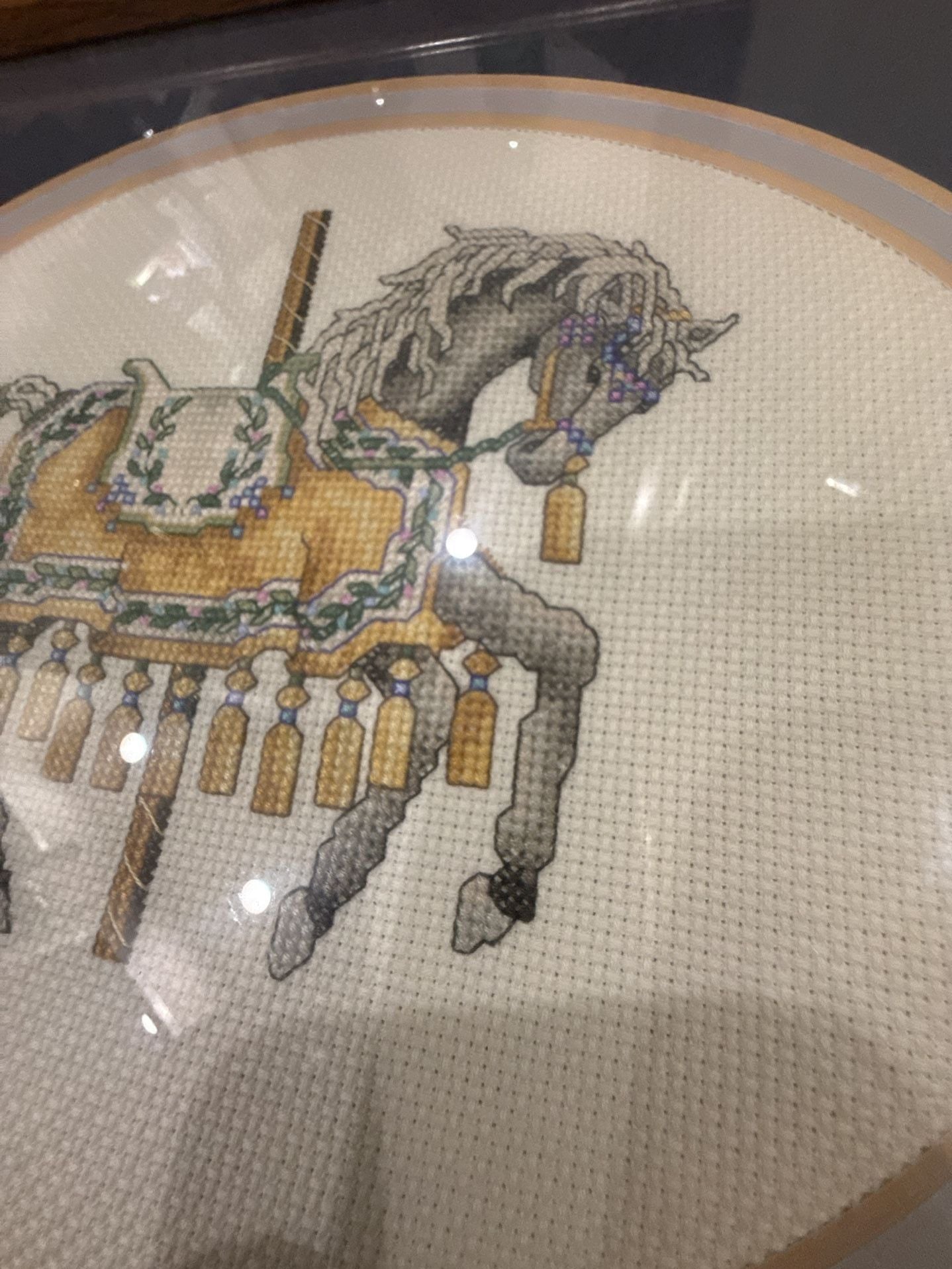Teresa Wentzler Framed Cross Stitch Carousel Horse Art 5