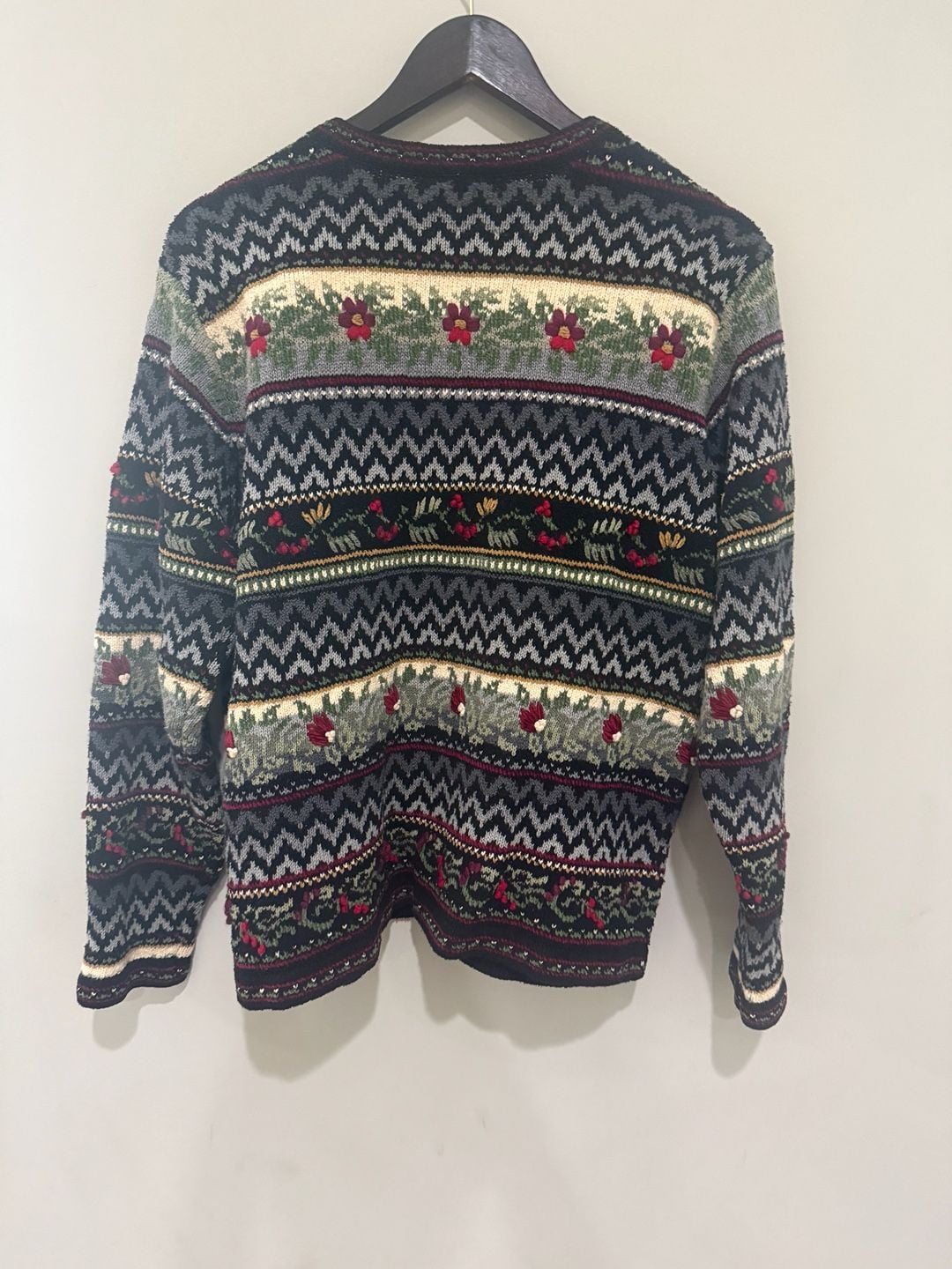 Talbots Cardigan Sweater Size L Black Grandma Floral Embroidered Silk Blend 3