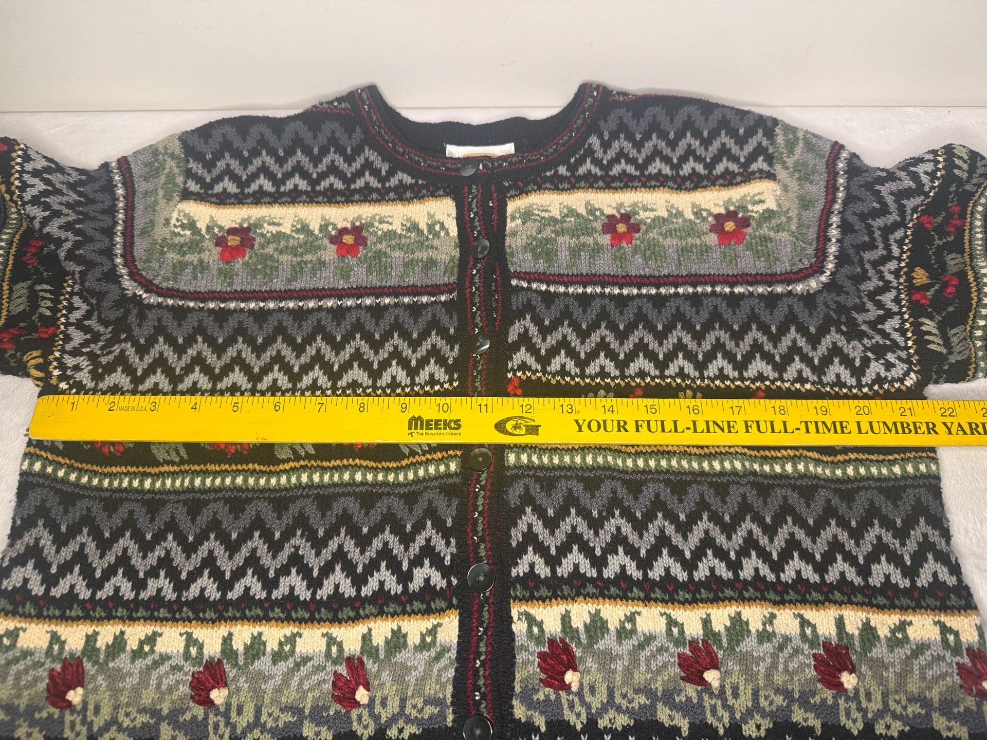 Talbots Cardigan Sweater Size L Black Grandma Floral Embroidered Silk Blend 7