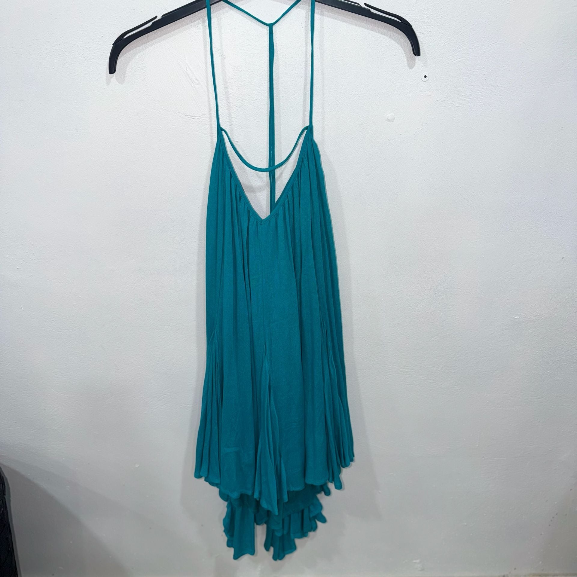 American Threads Halter Mini Dress Teal Backless High Low 4