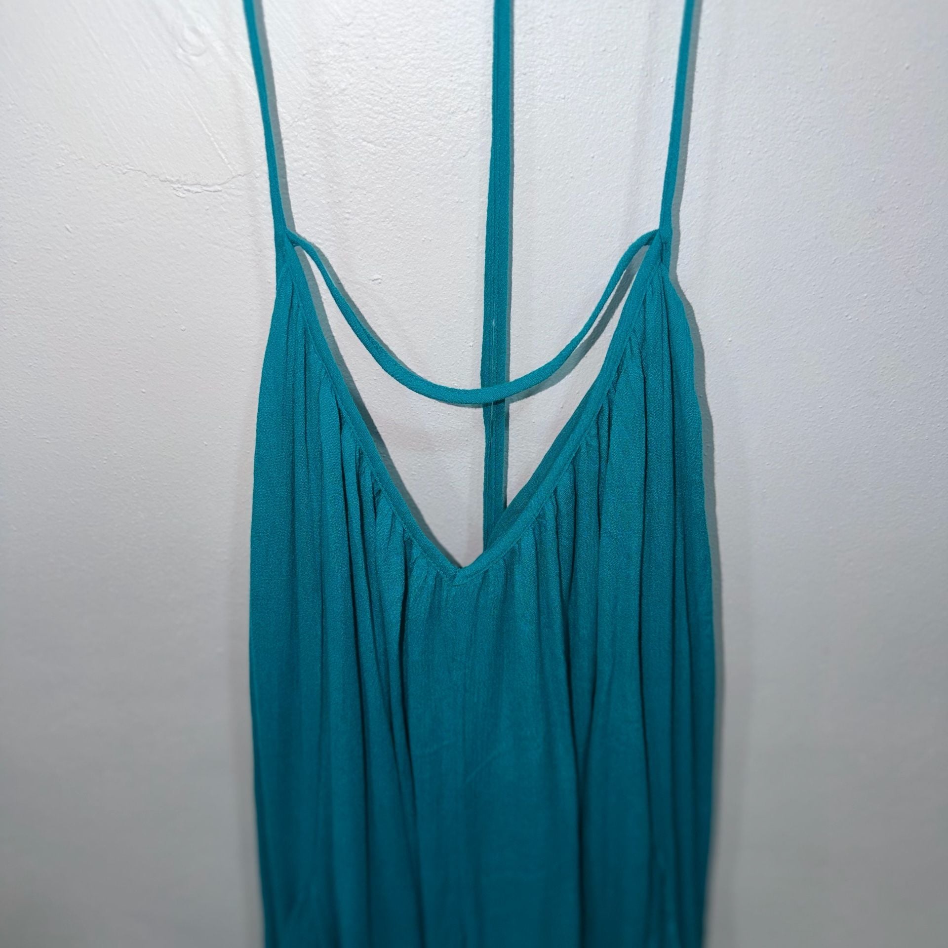 American Threads Halter Mini Dress Teal Backless High Low 5