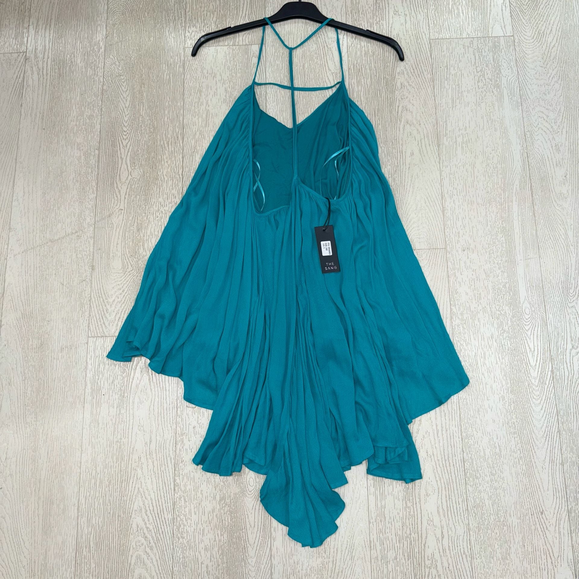 American Threads Halter Mini Dress Teal Backless High Low 9
