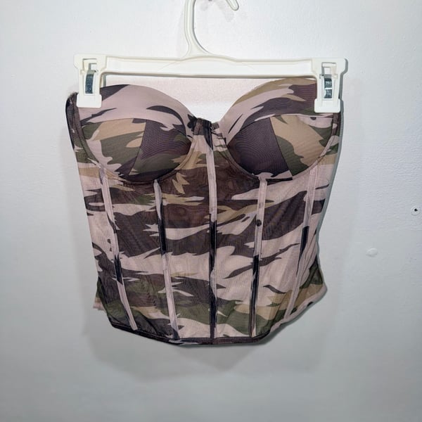 Fashion Nova Popular Demand Mesh Corset Top Size S Olive Combo