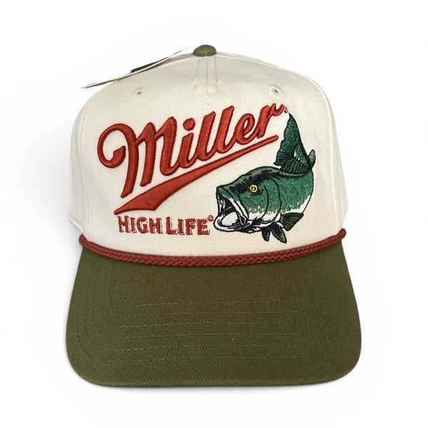 Miller High Life Trucker Hat White Green Fish Snapback (NWT)