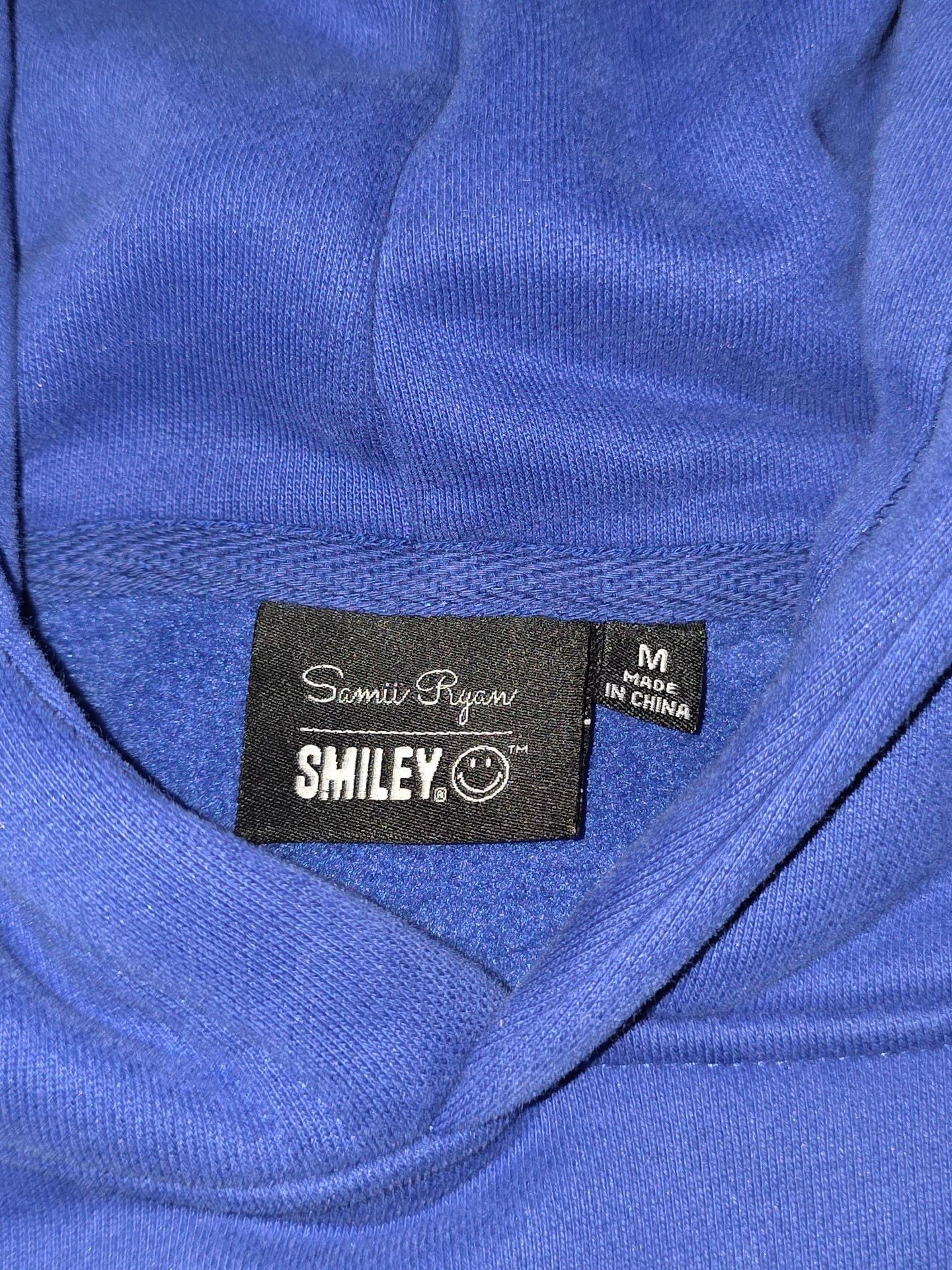 Samii Ryan Smiley Chenille Hoodie Size M Blue Embroidered Graphic 4