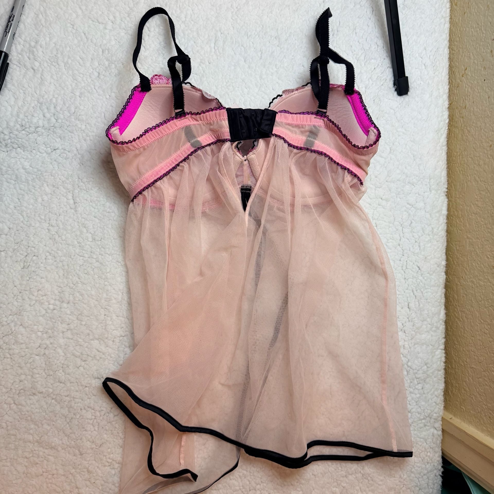 Victoria's Secret Babydoll Size 34D Pink Floral Mesh Slip Lingerie 3