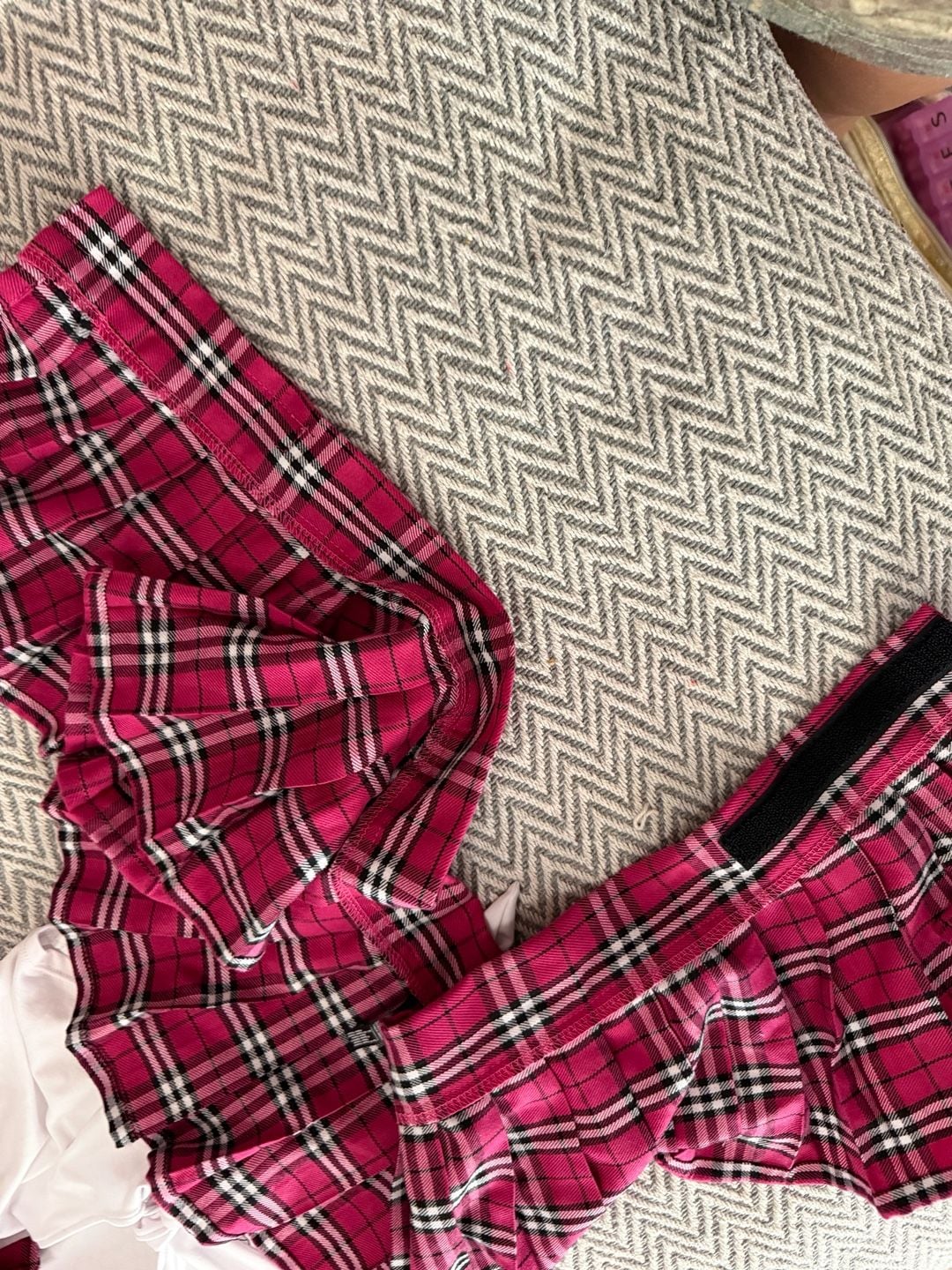 Body Rage Schoolgirl Costume Set One Size Pink Plaid Skirt Top 2