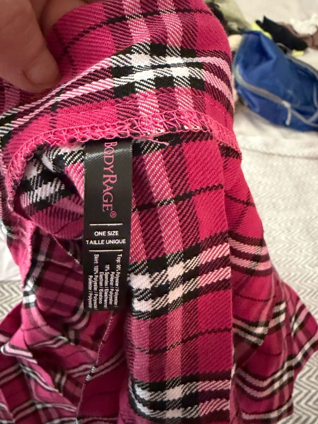 Body Rage Schoolgirl Costume Set One Size Pink Plaid Skirt Top 3