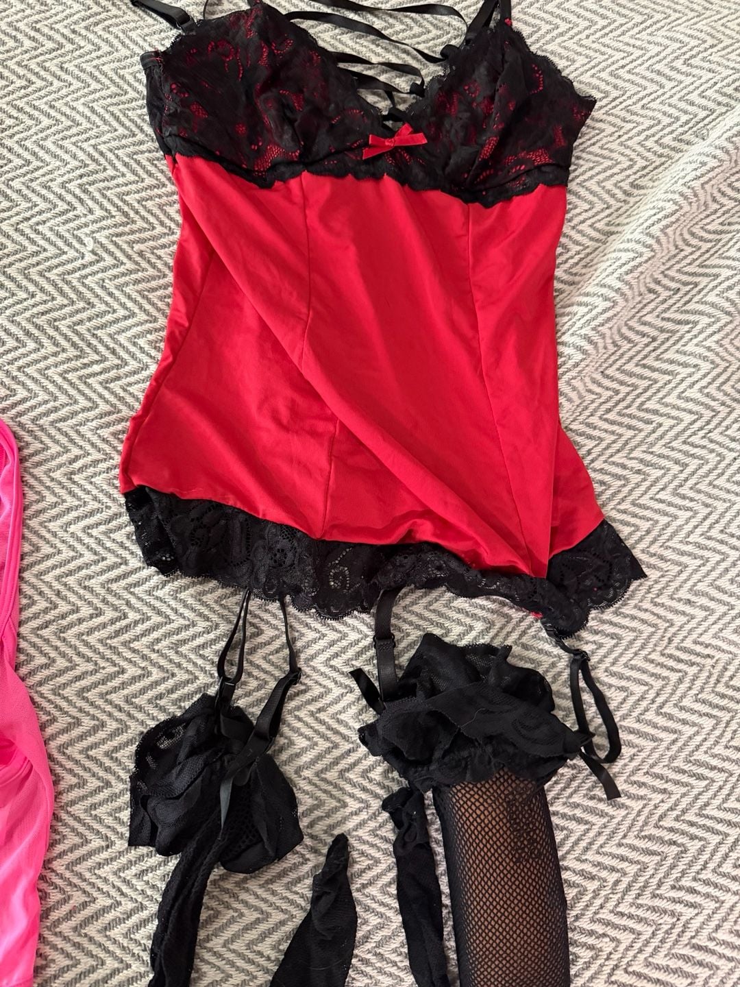 Random neon/ Red & Black Lace / fishnet Lingerie 1