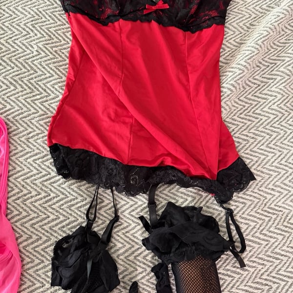 Random neon/ Red & Black Lace / fishnet Lingerie 