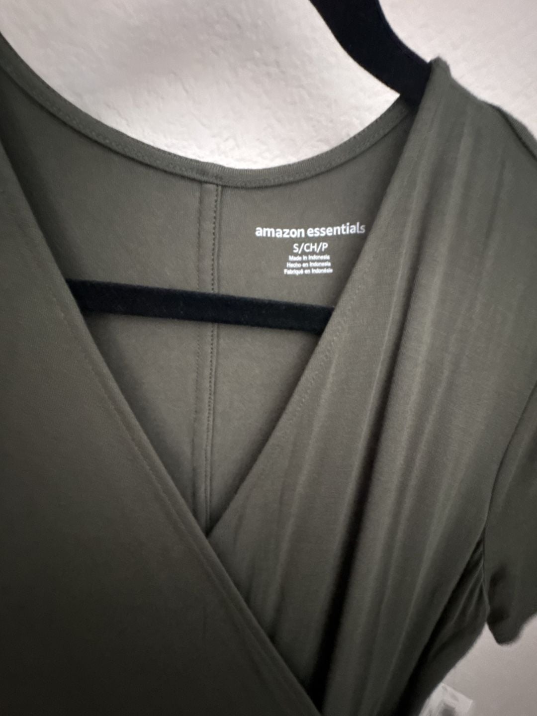 Amazon Essentials Wrap Dress Size S Olive Green Short Sleeve 3
