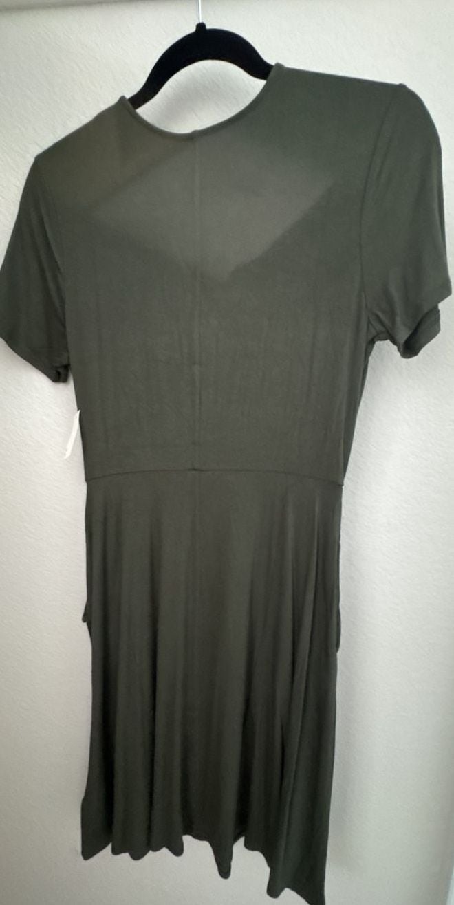 Amazon Essentials Wrap Dress Size S Olive Green Short Sleeve 4