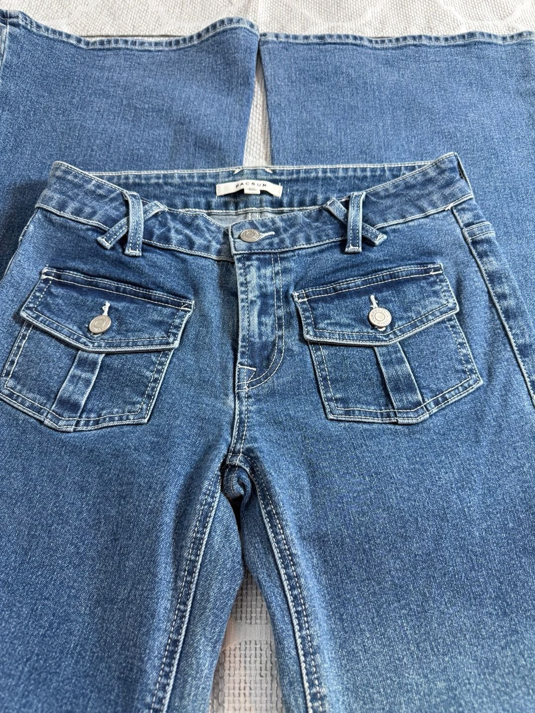 PacSun Y2K Low Rise Flare Jeans Blue Denim Flap Pockets 4