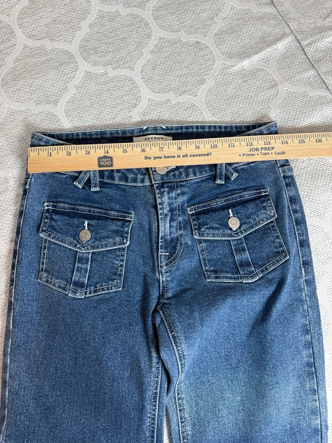 PacSun Y2K Low Rise Flare Jeans Blue Denim Flap Pockets 9