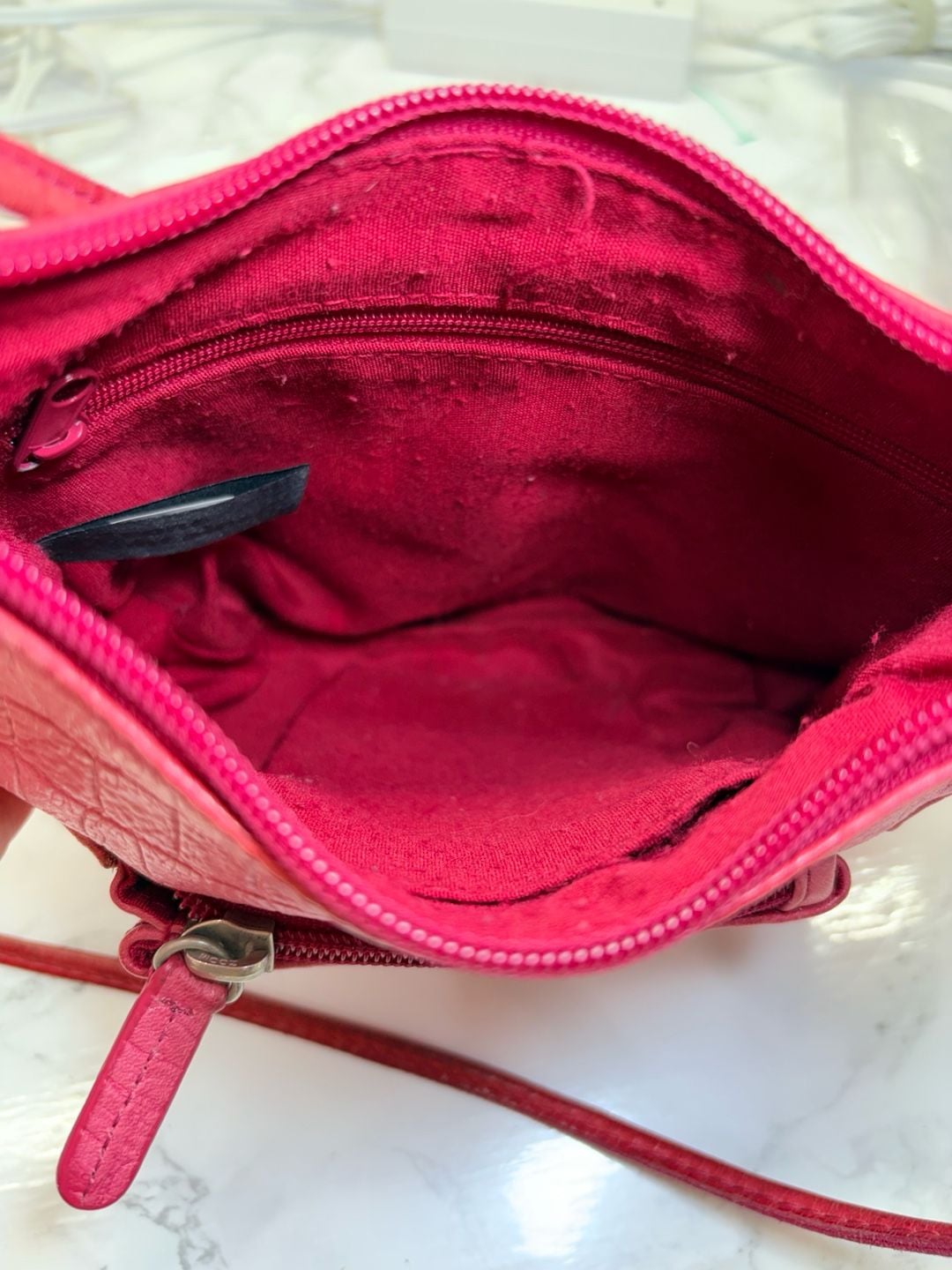 Stone Mountain Pink Crocodile Embossed Leather Crossbody Bag 7