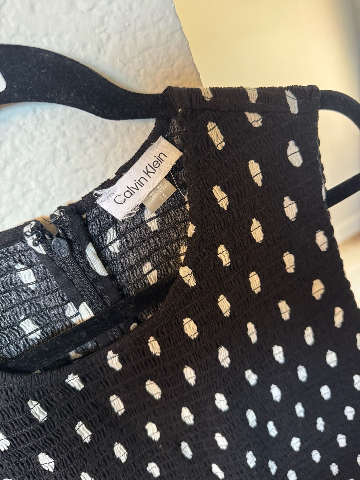 Calvin Klein Polka Dot Smocked Romper Size 14 Black White Sleeveless 3