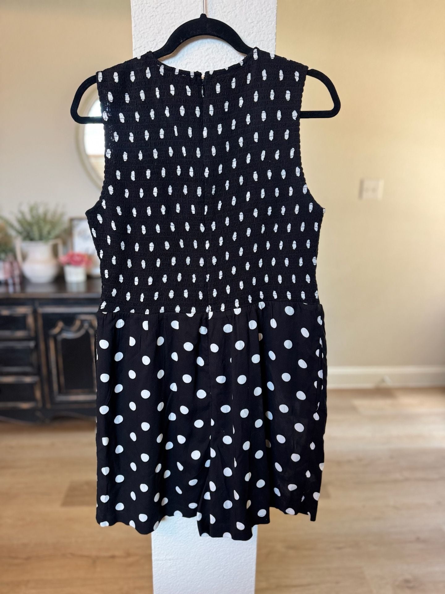 Calvin Klein Polka Dot Smocked Romper Size 14 Black White Sleeveless 5