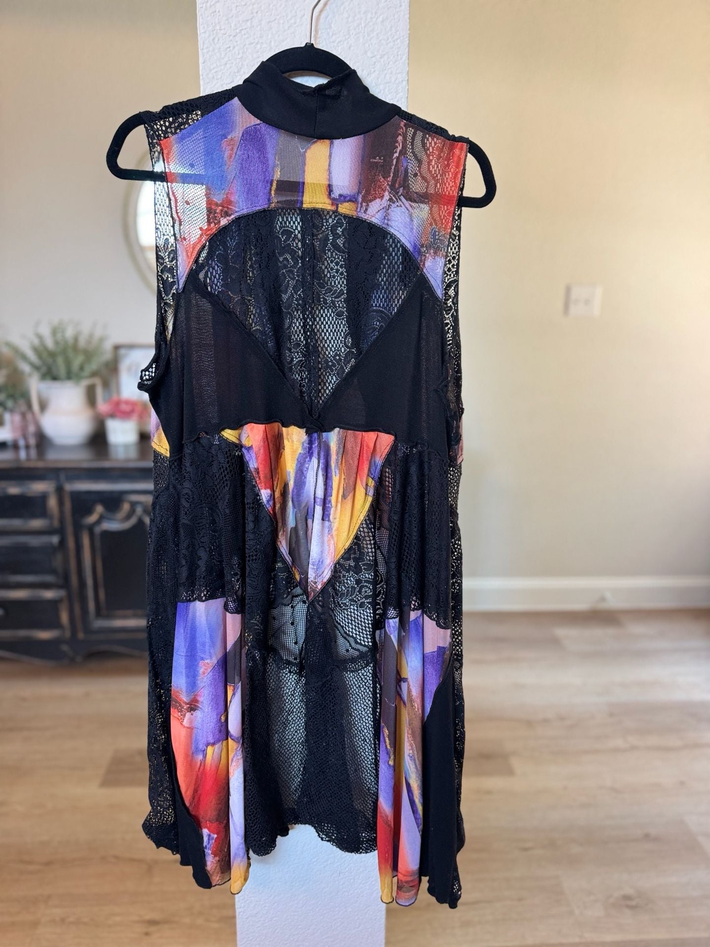 Adore Vest Size L Multicolored Abstract Print Lace Trim 5