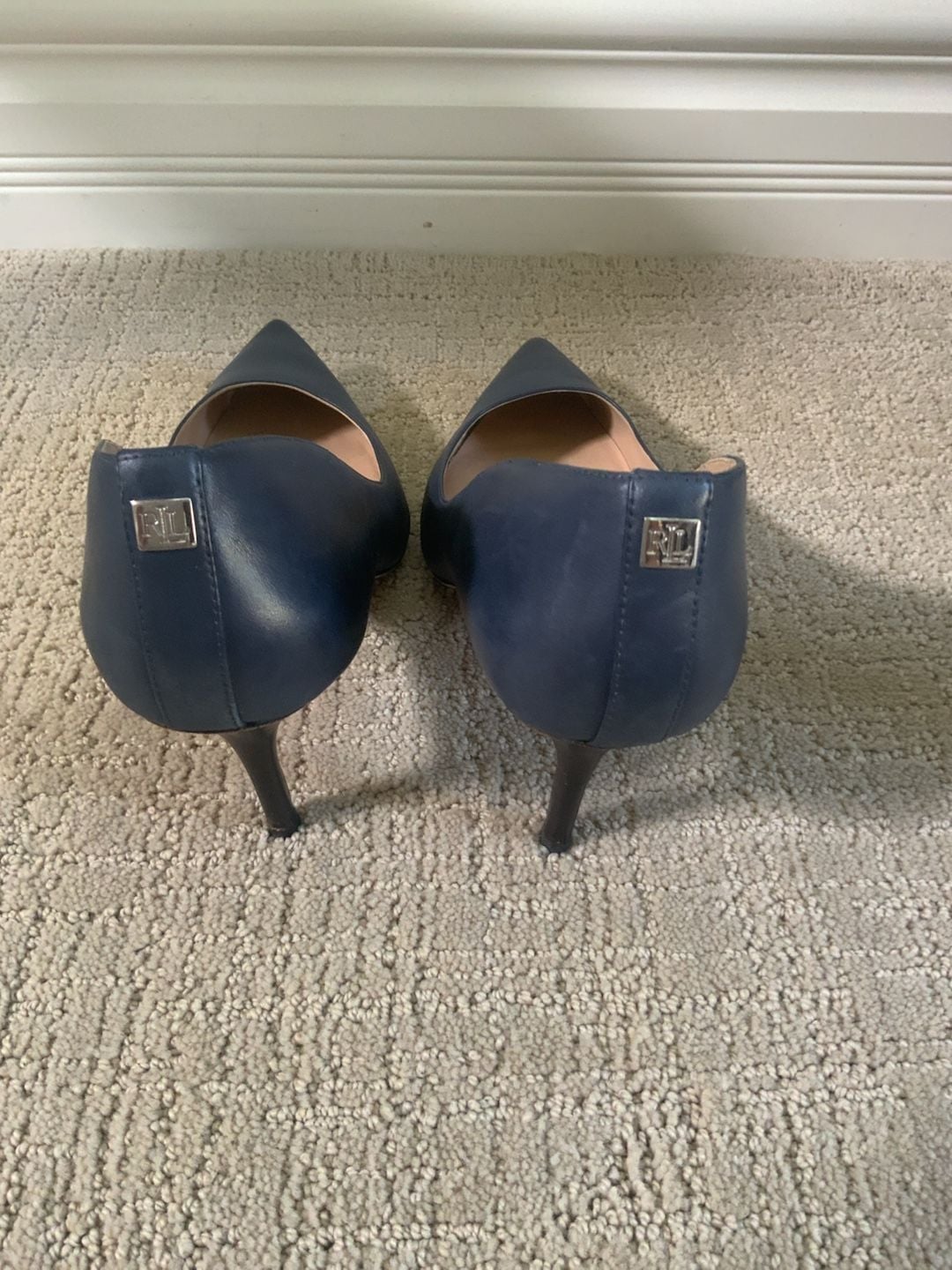 Ralph Lauren Pointed Toe Heel Pumps Navy Leather 4