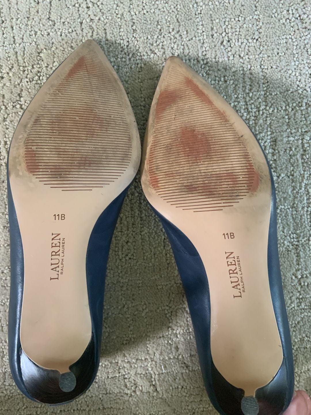 Ralph Lauren Pointed Toe Heel Pumps Navy Leather 8