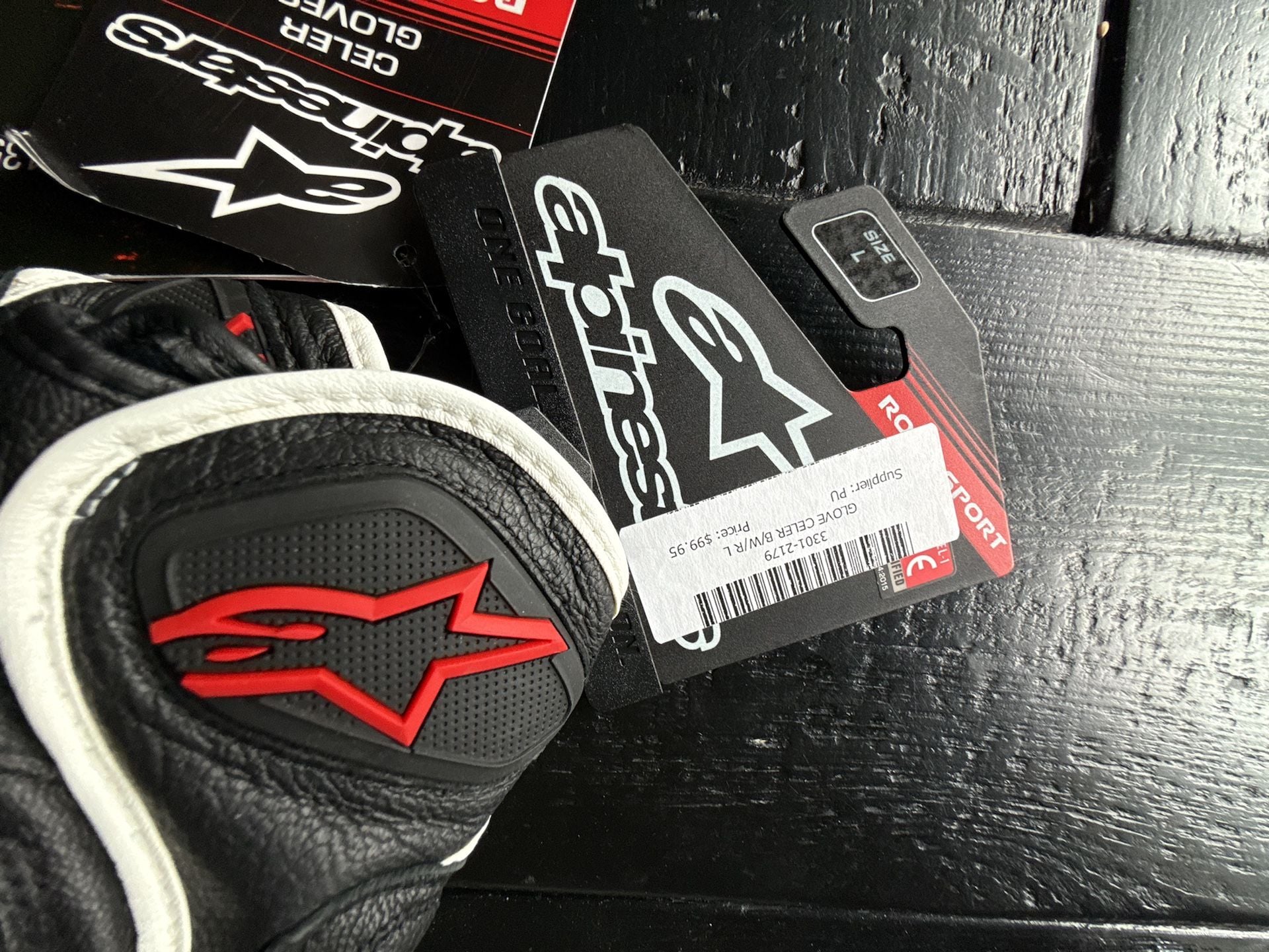 NWT! Alpinestars Celer V1 Leather Motorcycle Gloves Size L (Black White Red) 2