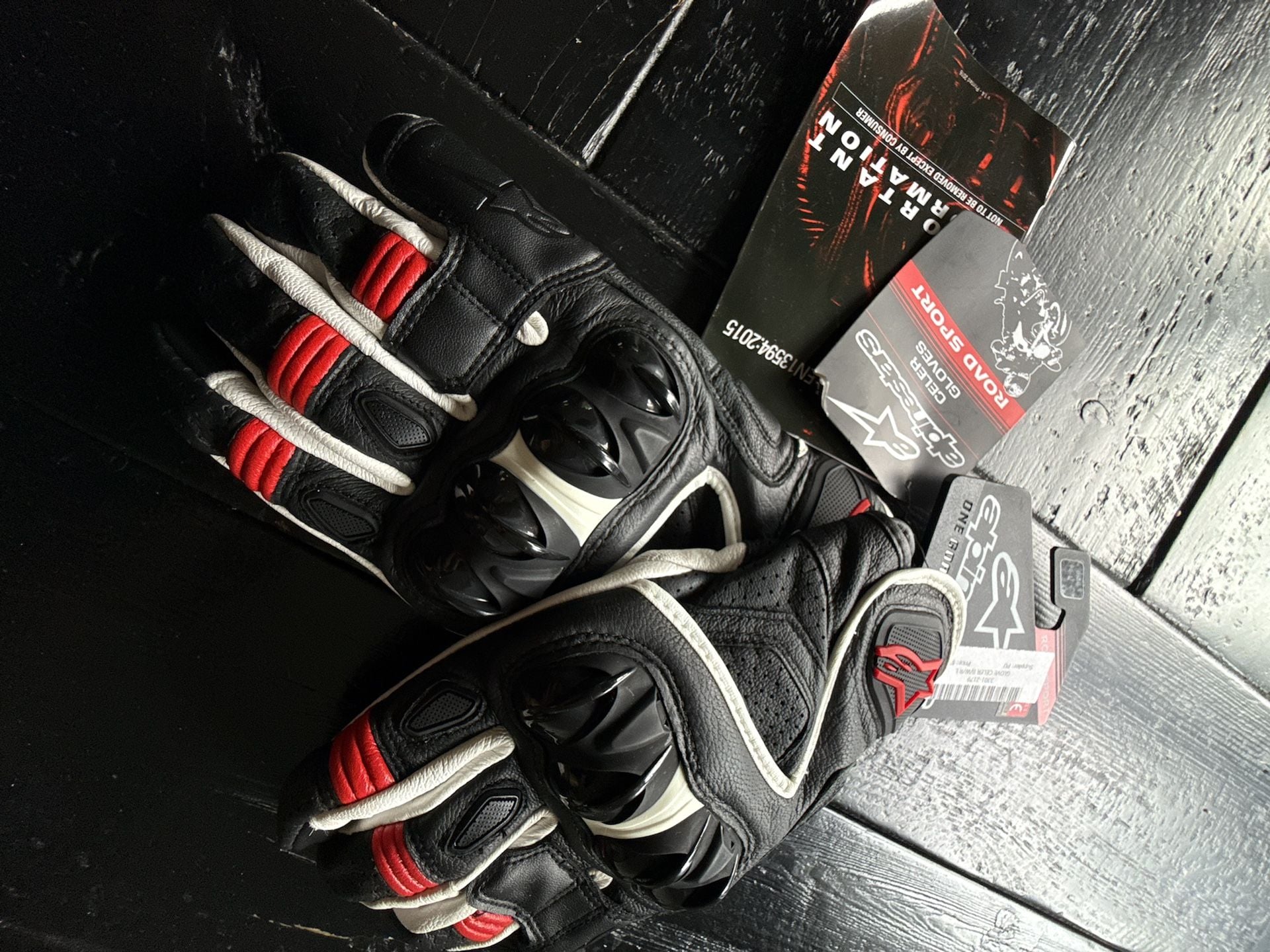 NWT! Alpinestars Celer V1 Leather Motorcycle Gloves Size L (Black White Red) 3