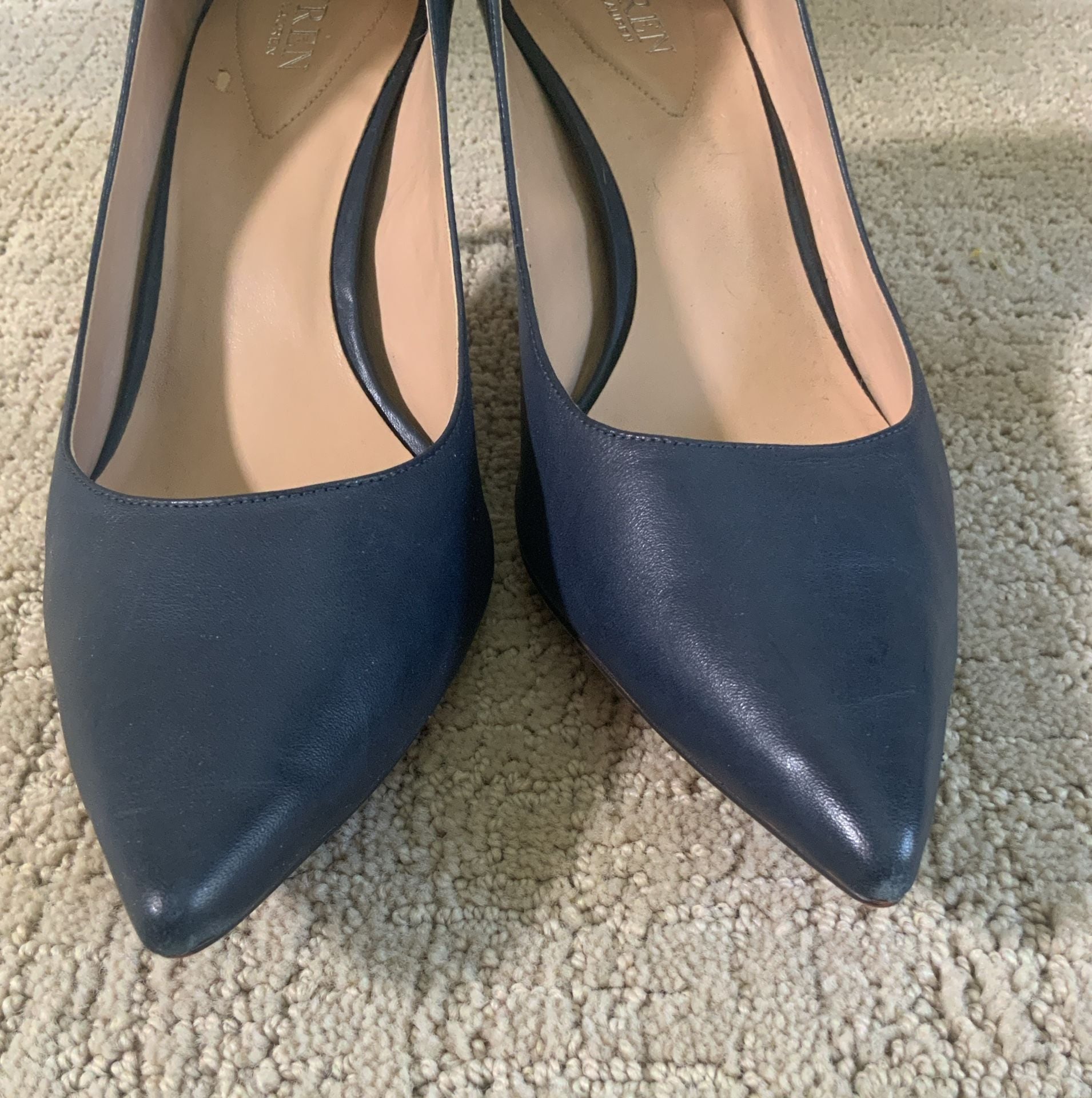 Ralph Lauren Pointed Toe Heel Pumps Navy Leather 6