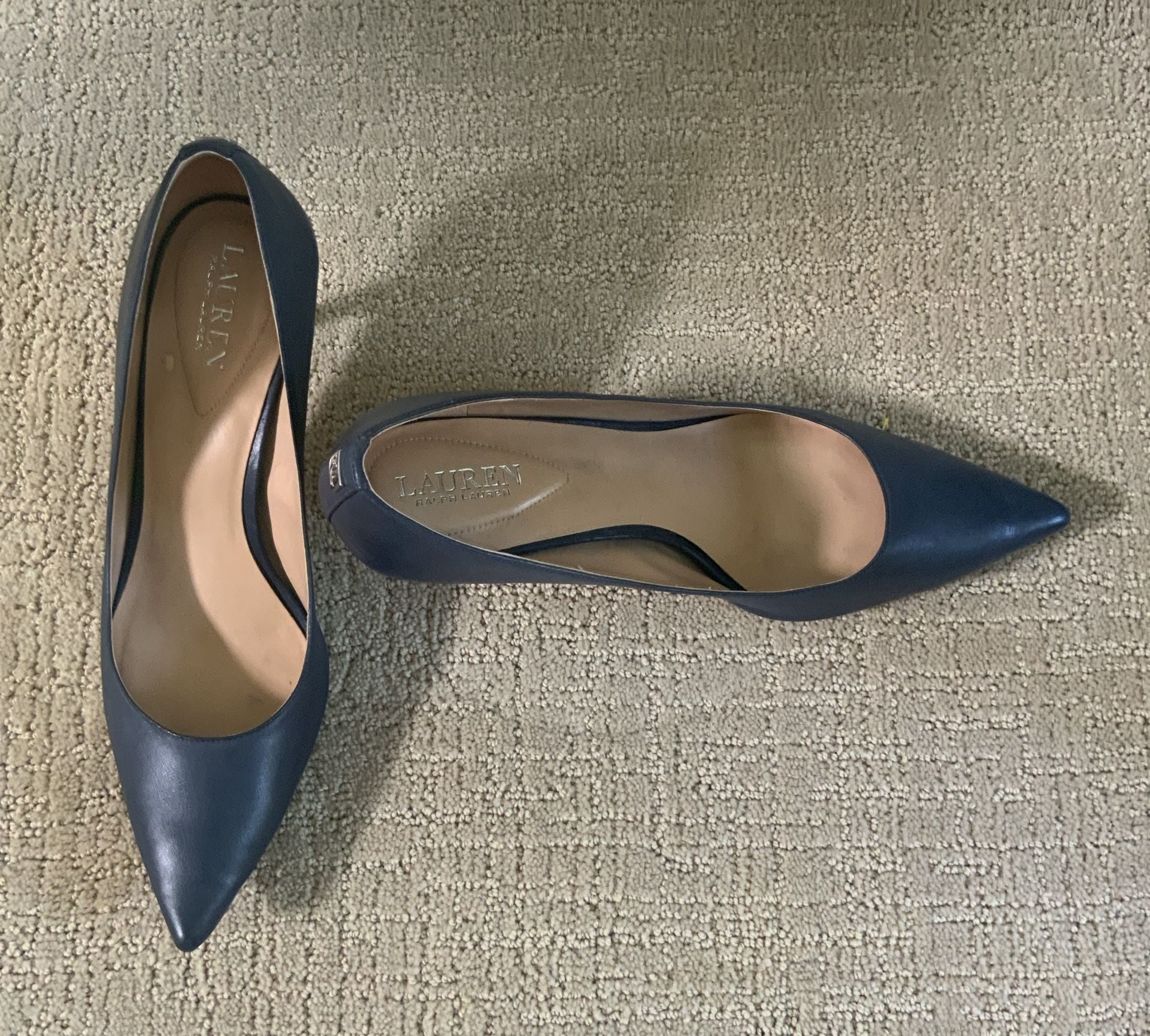 Ralph Lauren Pointed Toe Heel Pumps Navy Leather 2